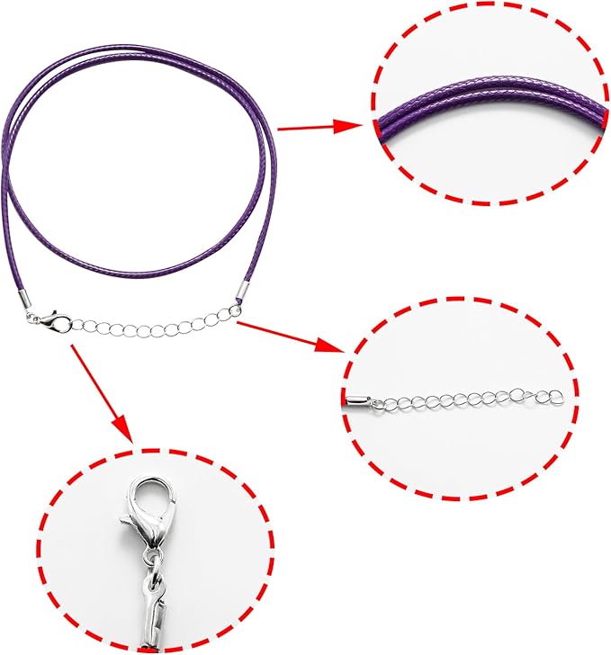 10 Pcs 2.0mm Leather Necklace Cords with Clasp,Waxed Cords,Necklace Ropes for Pendants and Jewelry Making(Deep Purple)