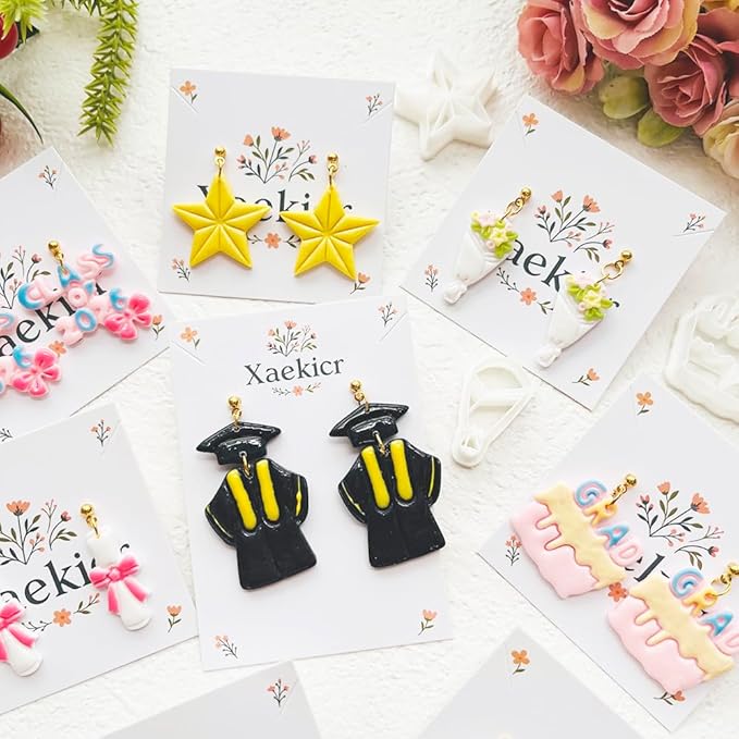 Graduation Polymer Clay Cutters Set - 9pcs Sharp & Durable Class of 2026, Grad, Owl, Cap, Gown, Cake & Star Shapes for DIY Earring Jewelry Making, Soft Clay Crafts & Class Party Supplies