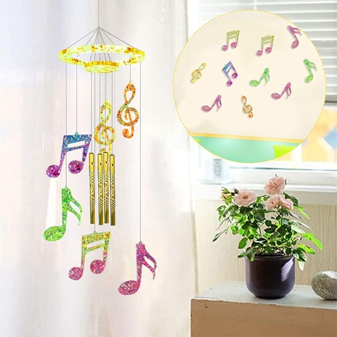 32Pcs Wind Chimes Resin Molds, Music Note Epoxy Resin Mould Wind Bell Silicone Mold Pendant Casting Moulds for DIY Key Chain Necklace Crafts Ornament Home Garden Wall Hanging Decoration