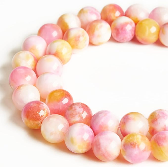 100pcs 8mm pink yellow jade beads natural gemstone beads round loose beads for jewelry making