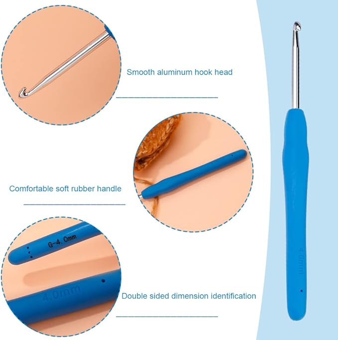 Crochet Hook, 4.0 mm Ergonomic Crochet Hook, Crochet Needles for Arthritic Hands, Knitting Needles with Soft Handle Beginners and Experienced Hobbyists (4.0 mm)