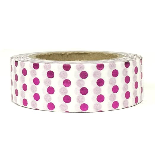 Wrapables Colorful Washi Masking Tape, Metallic Mini Fuchsia Dots