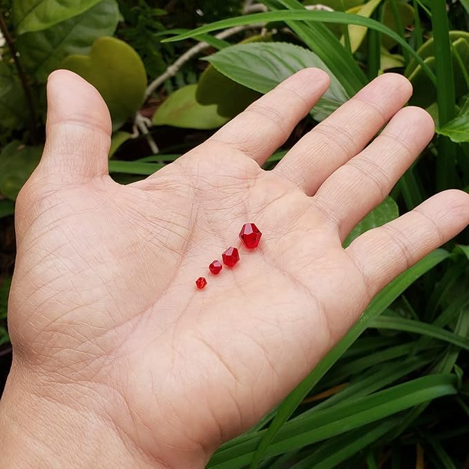 Red Bicone Glass Beads for Jewelry Making, Faceted Crytal Spacer Beads for Bracelet Necklace Earring (3mm 4mm 6mm 8mm Mixed Sizes, 1040pcs)