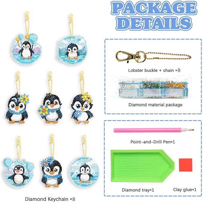 Diamond Painting Keychains Kits, Double Sided Diamond Art Keyrings for Adults, DIY Art Key Rings Ornaments Kits