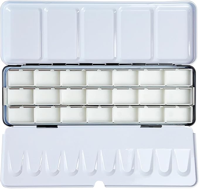 FCLUB Empty Watercolor Palette Paint Tin with 21Pcs Watercolor Full Pans