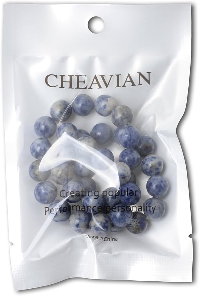 cheavian 35pcs 10mm natural blue white sodalite gemstone round loose beads for jewelry making 1 strand 15"