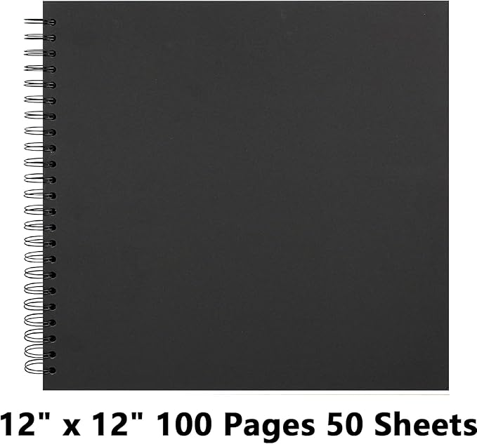 12X12 Inch DIY Scrapbook Photo Album, Kraft Blank Paper Scrap Book 100 Pages Memory Book for Wedding Family, Black