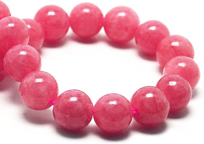 Natural Stone Gemstone Beads for Jewelry Making - Crystal Beads for Bracelets, Round Loose Beads(34-37pcs, 10mm Pink Jade)