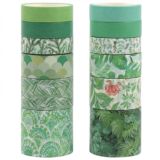 CCINEE 12 Rolls Green Washi Tape Set,Tropical Greenery Leaves Masking Tape for Bullet Journal Scrapbooking Planners Craft Supply