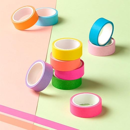 Washi Tape Set 10 Rolls - Colored Decorative Tape for Bullet Journal, Planner, DIY Arts Crafts, Scrapbooking, Holiday Decoration