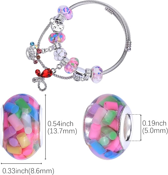 AIPRIDY Girls' Lucky Beads Lover Amber Beads, Big Hole Spacer Beads European Craft Beads for DIY Charms Bracelet Jewelry Making (Silver core Mix Color)