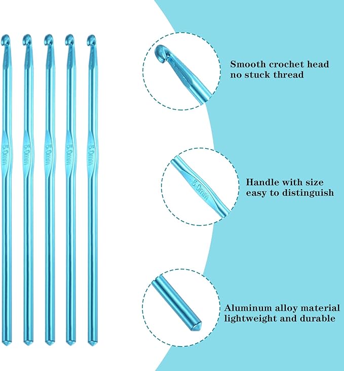Hordolry 5mm Crochet Hooks Bulk, 18Pcs Aluminum Crochet Needle, Knitting Needles for Craft Yarn Contribute to Beginners