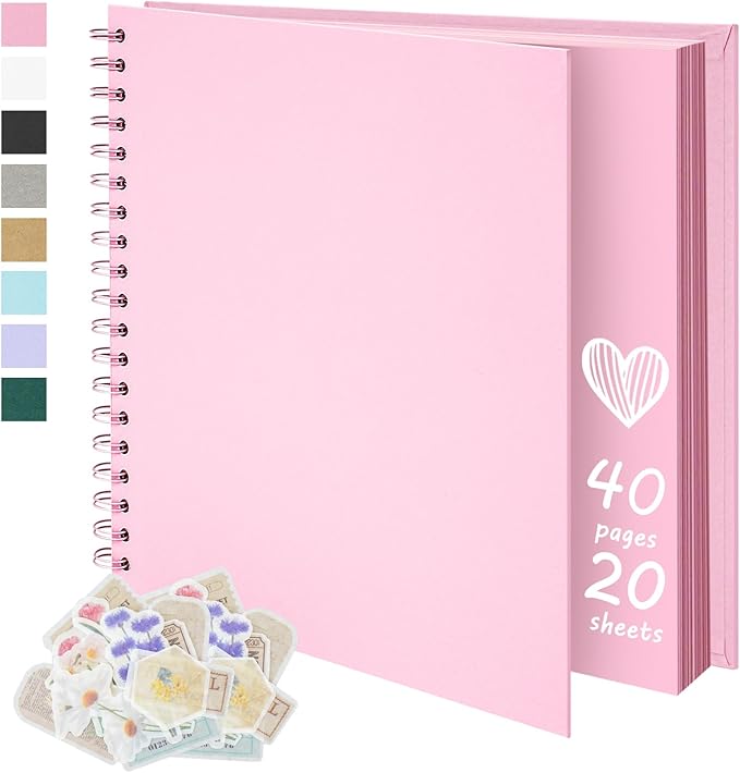 7X7 Inch DIY Scrapbook Photo Album, Kraft Blank Paper Scrap Book 40 Pages Memory Book for Wedding Family, Pink