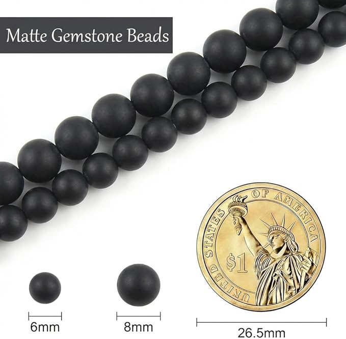 Stone Beads, 45pcs Matte Black Onyx, 8mm Round Loose Beads for Jewelry Making, Bracelets, with Bag, String & Card