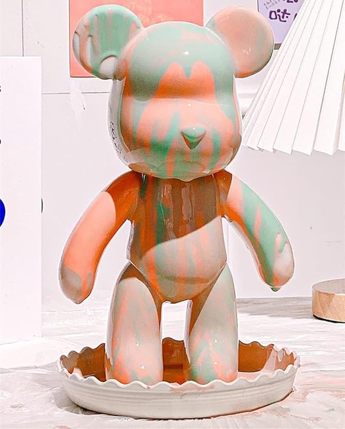 HANDA DIY Painting Fluid Bear Teddy Bear Painting Kit Set Creative Home Decorations Handmade Doll Figurine Toys Gift for Birthday Valentines (9.05 inch, Orange+Green)
