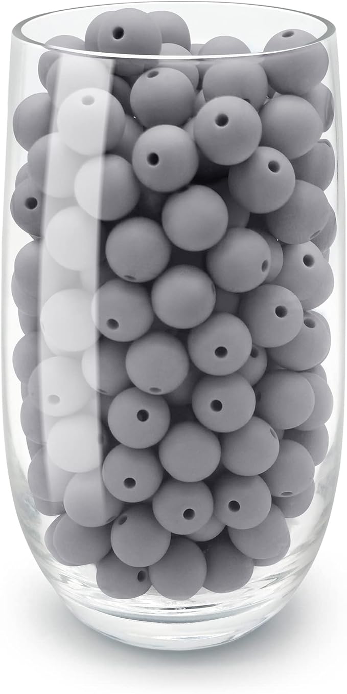 DIYOMR 100Pcs Silicone Beads, Single Color Round Rubber Craft Beads for Bracelet, Necklace, Keychain, Jewelry, Lanyard DIY Crafts Making (12mm, Dark Grey)