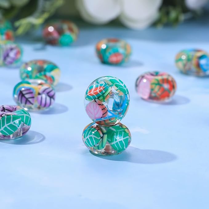 AIPRIDY Girls' Lucky Lover Amber Beads, Big Hole Spacer European Craft Beads for DIY Charms Bracelet Jewelry Making (Green Leaf)