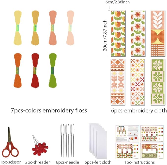 FREEBLOSS 6 Set Bohemian Cross Stitch Bookmark Kit, Geometric Pattern DIY Bookmarks Cross Stitch Kits for Beginners, Stamped Embroidery Bookmarks, Cross Stitch Kits for Adults