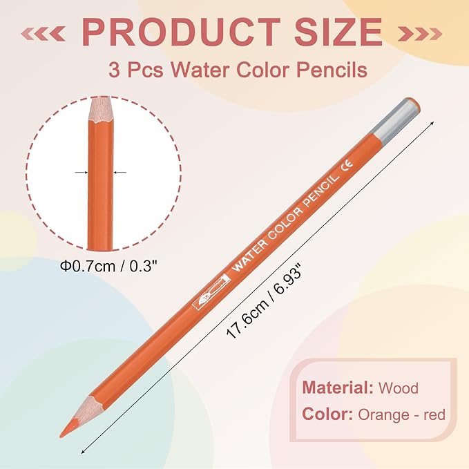 PATIKIL Watercolor Pencils, Orange - red Color Pencil Set Sketch Coloring Drawing Colored Pencils Bulk Artist Drawing Supplies for Adult Coloring Book Blending, 3 Pcs