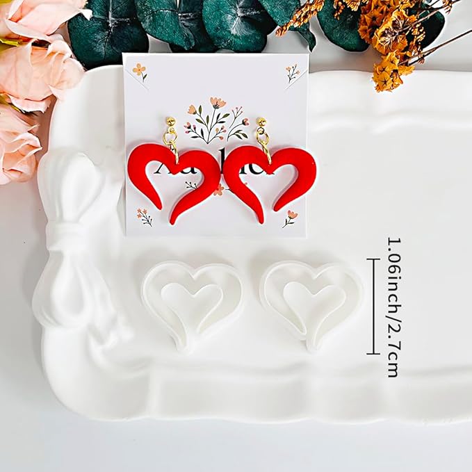 Xaekicr Heart Polymer Clay Cutters for Earrings–2Pcs Clay Cutters for Polymer Clay Jewelry Making – Love Shape Clay Tools, Clay Molds for DIY Crafts