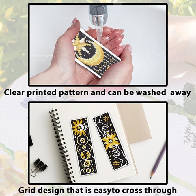 ACRNIGHEET 6PCS Cross Stitch Bookmark Kit for Beginner Sun and Moon Pattern Stamped Cross Stitch Kits for Adults Crossstitch Kits Adult Bookmarks with Instructions Hand Embroidery Craft Gift 11CT