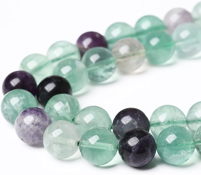 32pcs 12mm Natural Stone Beads Fluorite Gemstone Round Loose Beads for Jewelry Making DIY Bracelet Necklace 15"