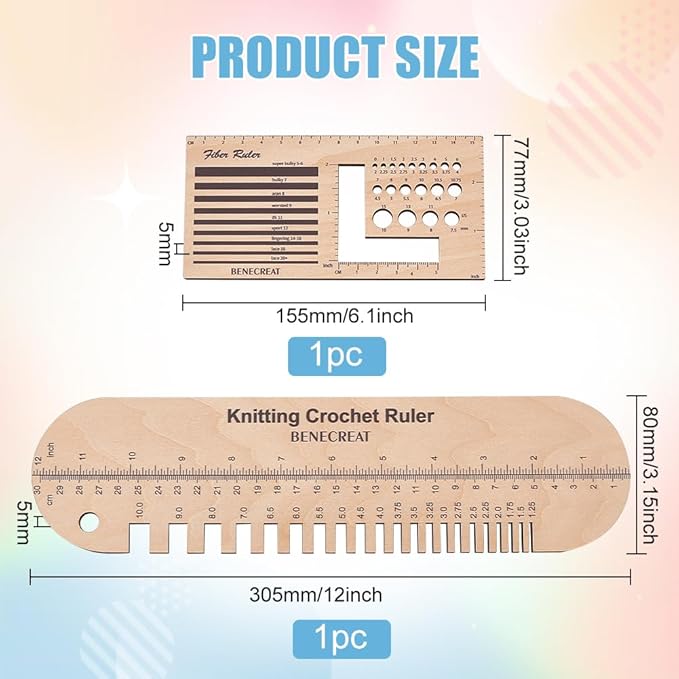 BENECREAT 2Pcs Wooden Sock Knitting Needle Gauge, Oval Rectangle Yarn Wrap Guide Board Wood Spinning Control Card Knitting Tool for Spinners Yarn Measuring Tools Crochet Accessories