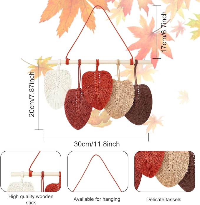 FREEBLOSS 2 Set DIY Macrame Leaf Wall Hanging Kit Macrame Feather Wall Art 10 Colors Cotton Cords 30cm Macrame Kit with Instruction Macrame Wall Tapestry for Bedroom Birthday Gift