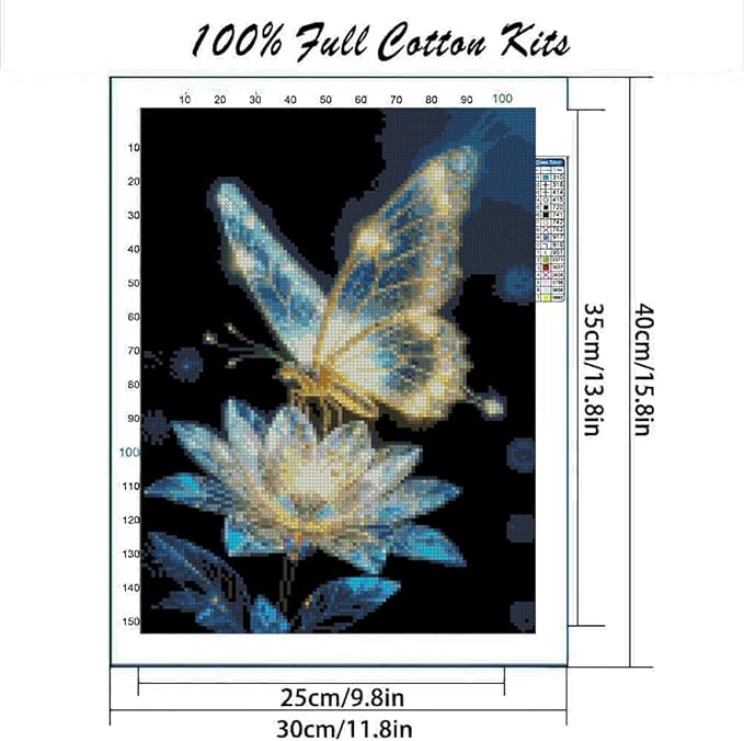 Butterfly Flower Stamped Cross Stitch Kits Flower Cross Stitch Patterns,Dimensions Cross Stitch Kits Embroidery Kit Arts and Crafts for Beginners 15.7x11.8 inch