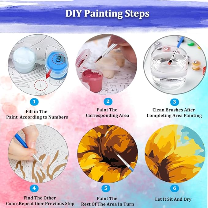 JUJUHOOD Sunflower Flower Framed Paint by Numbers Kit for Adults Beginner & Kids Ages 8-12, Acylic Paint by Number Without Easel,Watercolor Paint by Numbers for Gift Home Wall Decor (10x10Inch)