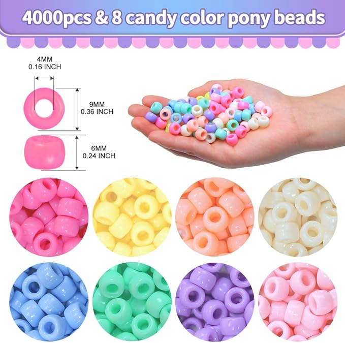 praisebank pony beads, 4000pcs pony beads,candy macaron color, jewelry making, crafts, hair beads, beads for hair braids., x-large pack