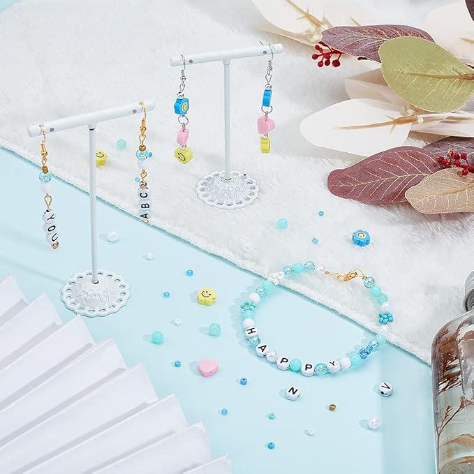 arricraft 1666 Pcs Bracelet Making Kit, Glass Acrylic Round Beads, Polymer Clay Heart Spacer Beads, Flower Face Beads Flat Round Letter Alphabet Beads and Pendant Charms for Jewelry Making