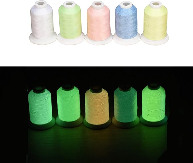 Simthread Glow in The Dark Thread, Polyester Embroidery Thread, 5 Spools 550 Yards Each, for Home Embroidery and Sewing Machine