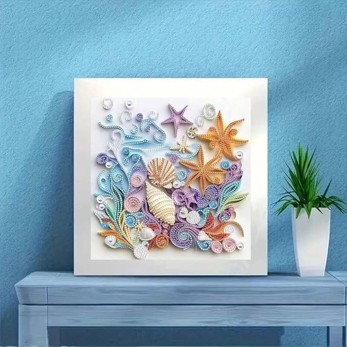 ZQEATRY Shell Starfish Diamond Art Kits for Adults,DIY Specail Shape Diamond Painting Kit for Adult Beginners, 5D Diamond Painting Crystal Rhinestones Art, Home Wall Decor 12 x 12inch
