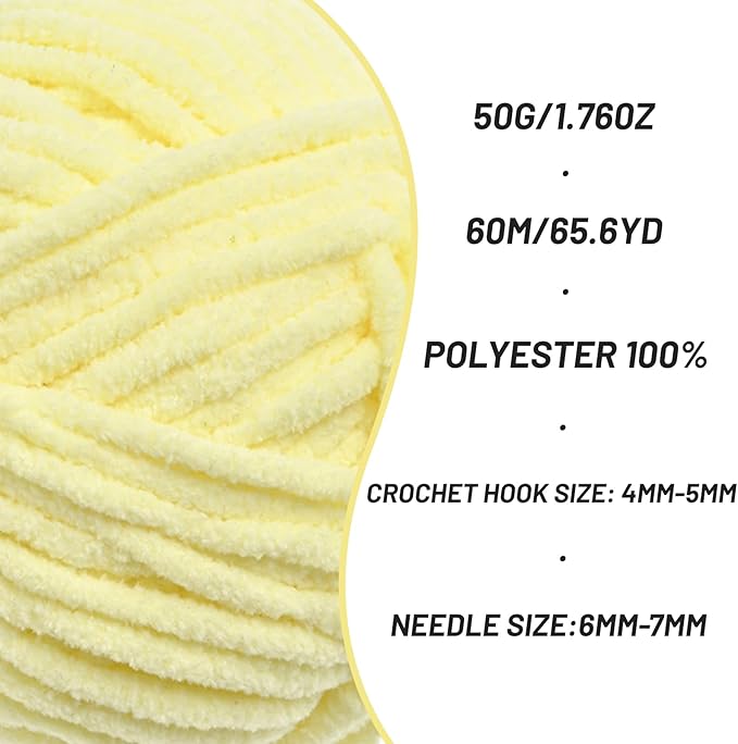3 Pack Fluffy Velvet Yarn for Crocheting，Baby Blanket Yarn for Crocheting Soft，150g(196.8yds) Amigurumi Plush Chenille Crochet Yarns，Puzzle Yarns for Crochet Weaving Craft（3 Lemon Yellow）