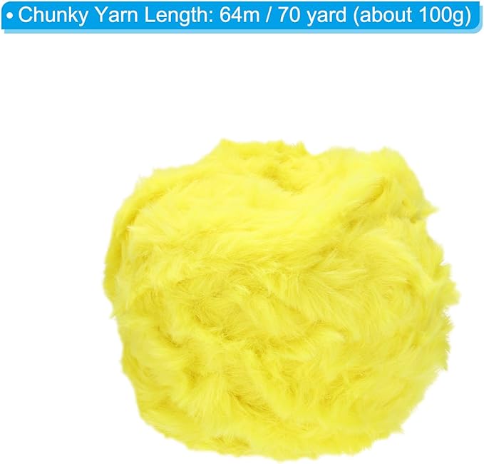 PATIKIL 70yds Faux Fur Yarn, Fuzzy Yarn Crochet Fluffy Yarn Soft Chunky Polyester Plush Fur Eyelash for Crocheting Knit Blanket Rug Sweater Scarf Hat Bear Craft, Lemon Yellow