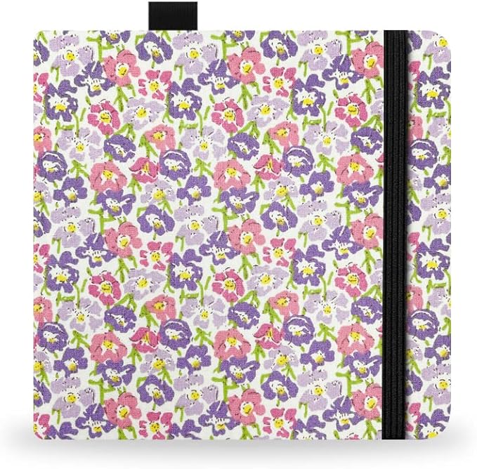 Square 5.1X5.1" 300gsm Watercolor Journal Hardbound 40pgs（20 Sheets Front Back 2 Textures）Travel Size for Calligrapher Colored Pencil Watercolor Sketch Handmade Cloth Cover Notebook Purple Pink Flower