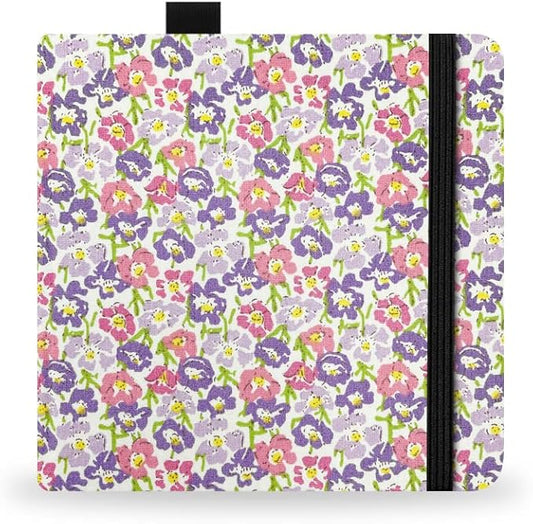 Square 5.1X5.1" 300gsm Watercolor Journal Hardbound 40pgs（20 Sheets Front Back 2 Textures）Travel Size for Calligrapher Colored Pencil Watercolor Sketch Handmade Cloth Cover Notebook Purple Pink Flower