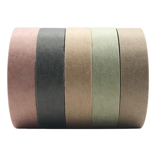 EnYan Solid Color Washi Tapes Set, 5 Rolls Basic Collection Decoration 10mm Wide Japanese Masking Decorative Tapes for Bullet Journal Planners DIY Crafts Arts Scrapbooking Adhesive