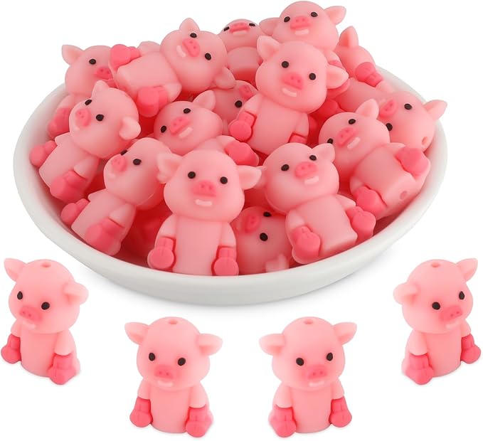 12PCS 3D Pig Silicone Beads for Pens, 12Pcs Pig Silicone Focal Beads for Keychain Making DIY Handicraft（3D Pig ）