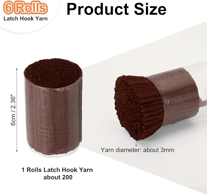 PATIKIL 6 Rolls Latch Hook Yarn, Latch Hook Kit Yarn Precut Hook Rugs Making Crochet Bundles for Latch Hook Rug Adults Beginners Tapestry DIY Craft, Dark Brown