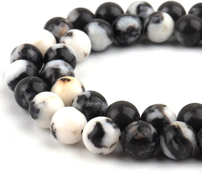 Natural Stone Beads for Jewelry Making - 6mm Gemstone Round Beads for Bracelets(58-60pcs, Black White Zebra)