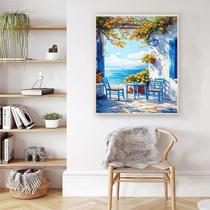 Artunion Mediterranean Greek Island Paint by Numbers Kit for Adults,Santorini Landscpe Paint by Number Kits,DIY Oil Painting Paint by Number Kits on Canvas Arts Craft for Home Wall Decor 16x20 Inch