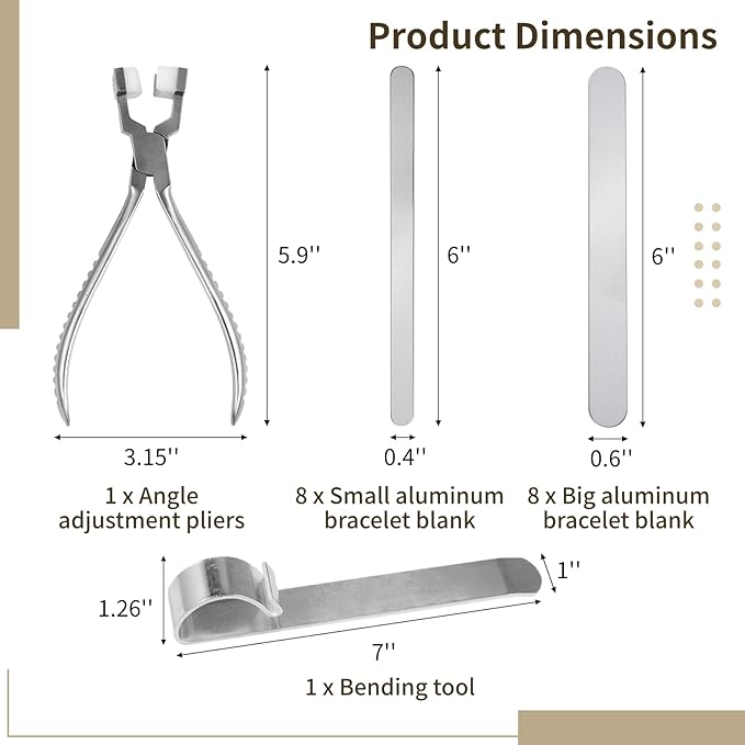 Joyibay 18 Pcs Bracelet Bending Bar Kit, Includes 16 6'' Aluminum Bracelet Blank, Stainless Steel Bending Tool and Bending Pliers, DIY Custom Bracelets Accessories, Jewelry Metal Making Kit