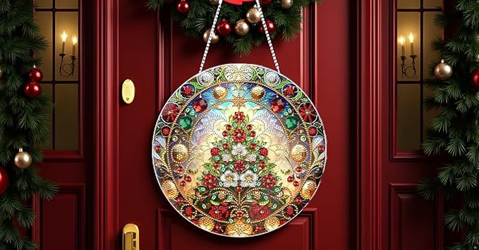 Diamond Art Kit for Adults Christmas Tree Special Gem Two-Sided Pattern Design Diamond Art Hanging Ornament Pendant Kit for Home Wall Door Holiday Decor