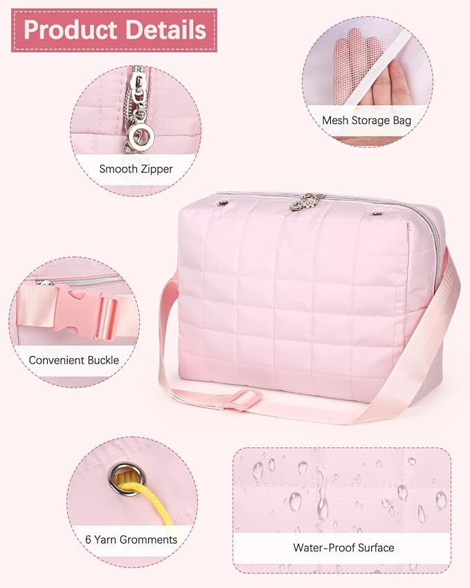 Aeelike Yarn Storage Organizer Travel Crochet Bag, Crossbody Yarns Bags Knitting Bag for Carrying Projects, Knitting Needles,Crochet Hooks and Yarn, Pink