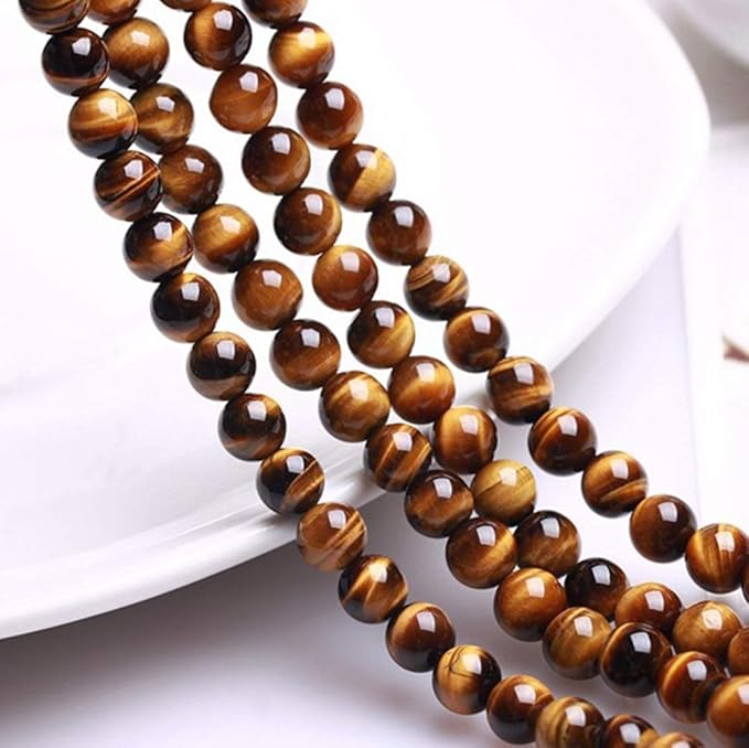 Natural Stone Beads 100pcs 10mm Tiger Eye Round Genuine Real Stone Beading Loose Gemstone Hole Size 1mm DIY Smooth Beads for Bracelet Necklace Earrings Jewelry Making (Tiger Eye, 10mm)