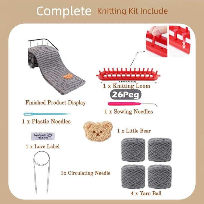 yarniss knitting loom kits with plush yarn for beginner,knitting scarf kits with step by step tutorial,learn to knit kit for teens & adults