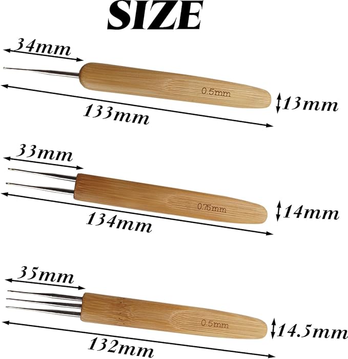 GXXMEI 9PCS Dreadlock Crochet Hook for Hair Dreadlock Needle Tool for Braid Craft Dread Locks Crochet Needles 0.5mm 0.75mm 1mm 1.75mm