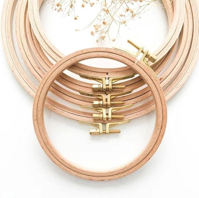 nurge premium quality 24 mm wood embroidery hoop, cross stitch hoop with gold plated adjustable brass screw (no:5)